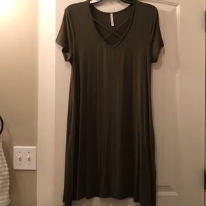 Olive green t-shirt dress | brand: Lime n Chili